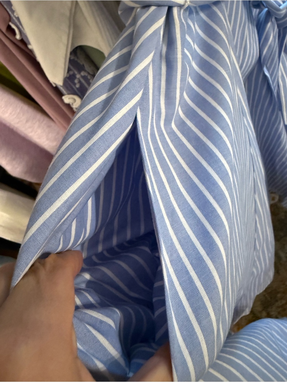 Calvin Klein Light Blue Striped 100% Cotton Midi Shirt Dress with Pockets - Picture 6 of 9